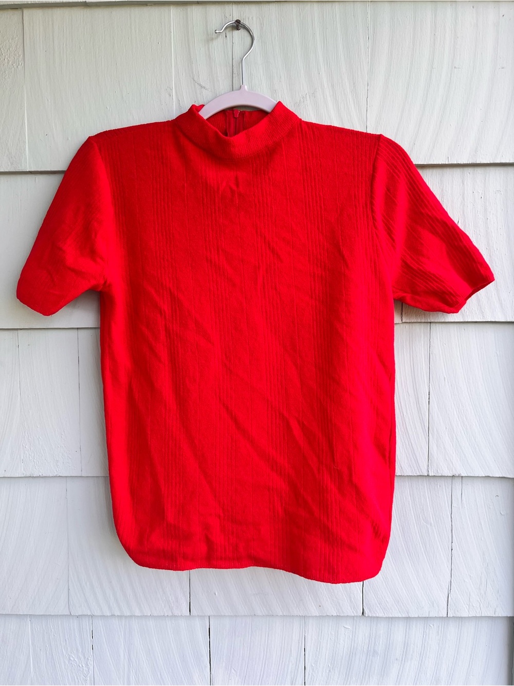 Vintage Women’s Short-Sleeve Mock Neck Shirt - Red